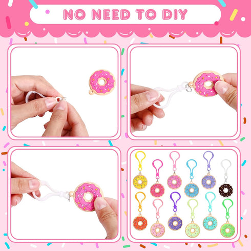 48 Pcs Sweet Donut Keychain Party Favors, Sweet Doughnut Theme Birthday Supplies, 12 Colors for Kids Goodie Bags
