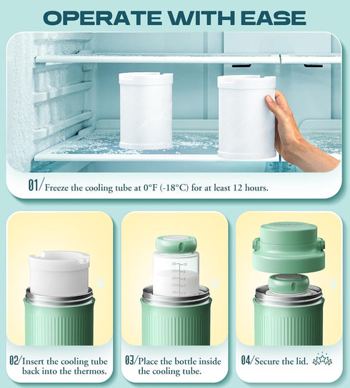 22oz 24-Hour 360 2 Breast Milk Cooler Bottle for Travel & Outdoor Use, Portable Breastmilk Chiller with Cooling, Larger
