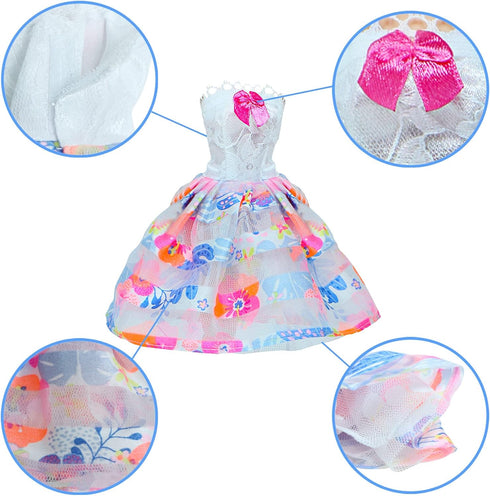 BJDBUS 6 Pcs Mini Gown Dress for 11.5 inch Girl Doll Clothes Playset