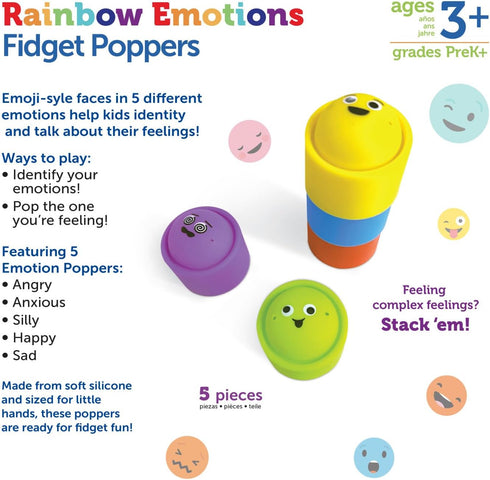 Learning Resources Rainbow Emotion Fidget Poppers, 5 Pieces, Sensory Toys for Toddlers, Ages 3+, SEL Skills, Fine Motor