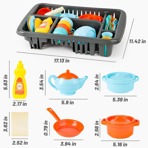 Set Set 40 deAO Dinnerware for Kitchens Toys Drainer with Sponge, Plates, Cutlery, Cutlery, Pots - Over Kitchen