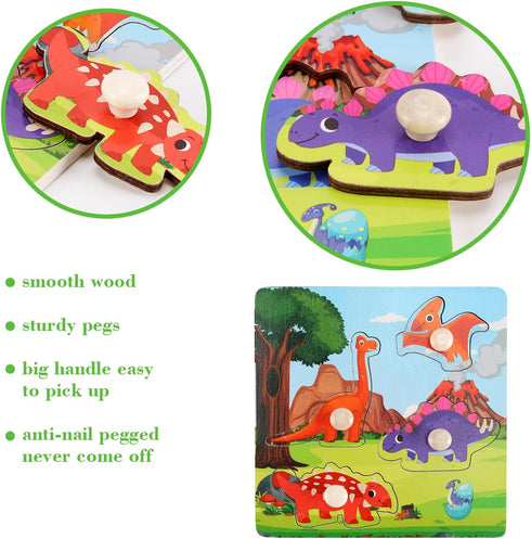 Set of 4 Wooden Peg Puzzles for Toddlers 1-3, Educational Preschool Toy for Ages 2-4, Ideal Gift for Boys and Girls