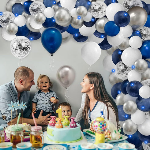 124pcs Blue Silver White Balloons Garland Arch Kit, 5/10/12/18 Inch Set for Birthday Wedding Graduation Party Decor