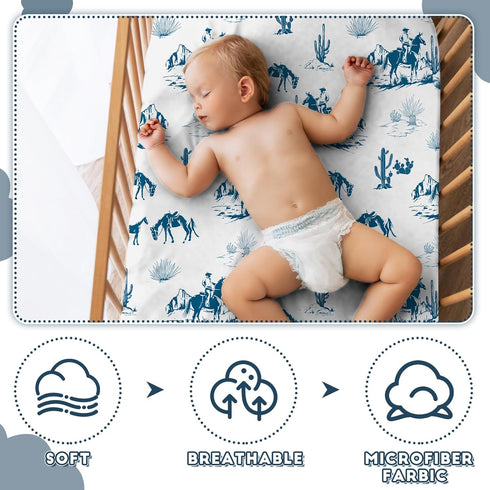 VitalCozy 4 Set 52 28 8 Inches Pcs Vintage Western Cowboy Crib Sheet Newborn Bedding Nursery Baby Sheets for Girl Boys