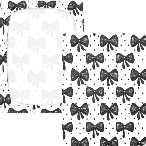 CZXW 52" 28" Black Bows Crib Sheets Fitted x Natural Cotton Soft & Breathable for Baby Crib Mattress