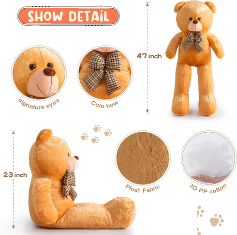Big Teddy Bear 4 Feet Stuffed Animal, Jumbo Plush Toy for Mother's Day Birthday Gifts, Brown 47 Inch