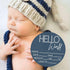 Hello World Newborn Sign - Baby Name Birth Announcement Plaque for Hospital - Photo Prop - Blue Nursery Decor - Shower