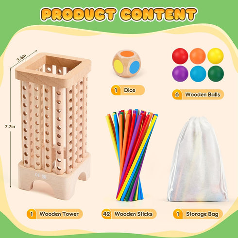 WhimsiPlay 42 3 4 5 6 Counting, 3 Montessori Game Wooden Board Games, Colorful Sticks Dice Game Math Learning Toys
