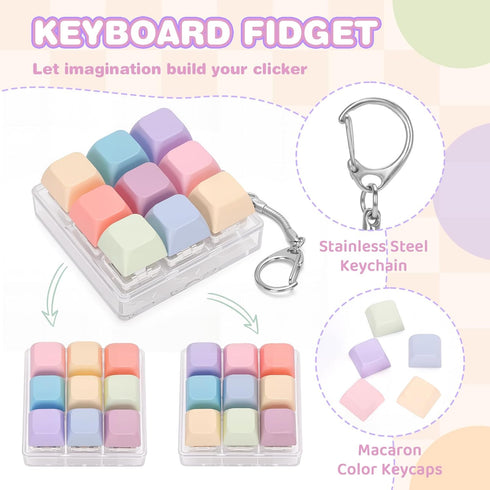 FunisFun Keyboard Fidget Toy Handheld Clicky Fidget Keyboard with Keychain Detachable Mechanical Clicker Adult Stress