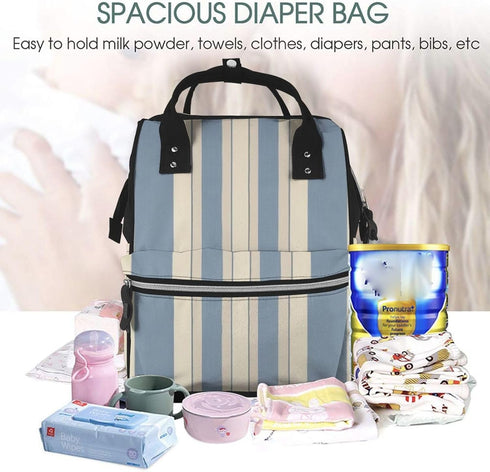 FHEDVBN Backpack Mummy Backpacks Daypack Blue Beige Stripe Diaper Bag for Women Multifunction Waterproof for Mom Dad