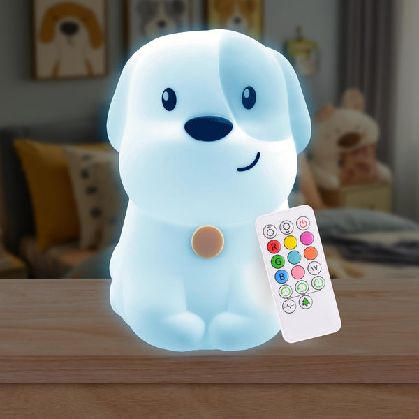 Lumipets Remote Control Silicone Night Light for Kids, Puppy Design with 9 Soft Colors & Sleep Timer