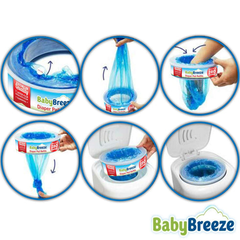 2240 Count (8-Pack) BabyBreeze Diaper Pail Refill Bags Compatible with Playtex Diaper Genie Pails Odor Absorbing Diaper