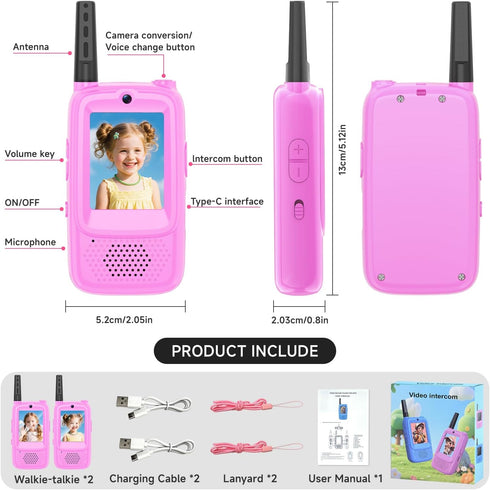 MINIBEAR 2 Pack 3-12 Video Walkie Talkies for Kids, Rechargeable Kids Walkie Talkies Long Range Outdoor Christmas