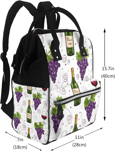 Qewfoju Backpack Backpack Wine Bottles And Grapes Print Diaper Bag Large Capacity Diaper Baby Changing Bags