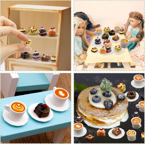 24 Sets 1:12 Hiawbon Pcs Miniature Food Kitchen Decoration Miniature Coffee Mugs Cakes Dessert Model Pretend Coffee