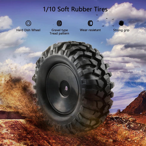 4 Pcs 1/10 Wheels and Tires with Lock Nuts, 12mm Hex Hard Dish Wheel for Racing Off Road Buggy Truck