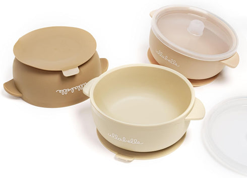 Silicone Baby Bowls with Lids, Toddler Food Storage Bowls Set (Beige)