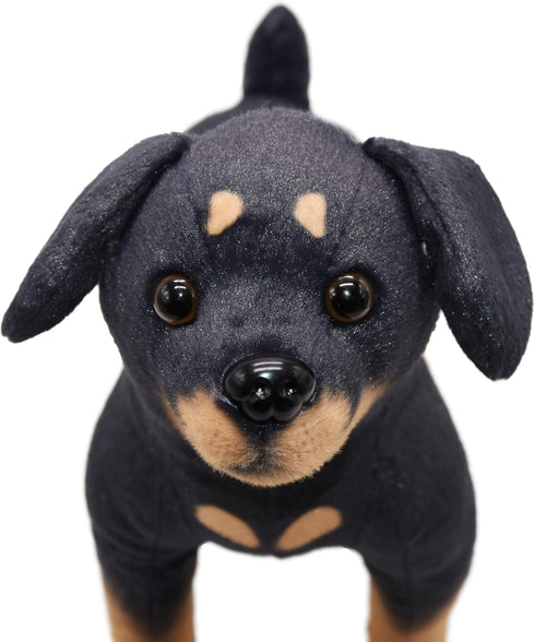 Realistic Rottweiler Stuffed Animal Extremely Lifelike Plush Rottie Dog Toy Black Puppy Doll for Kids Present or Stuff Collection 12 Inches
