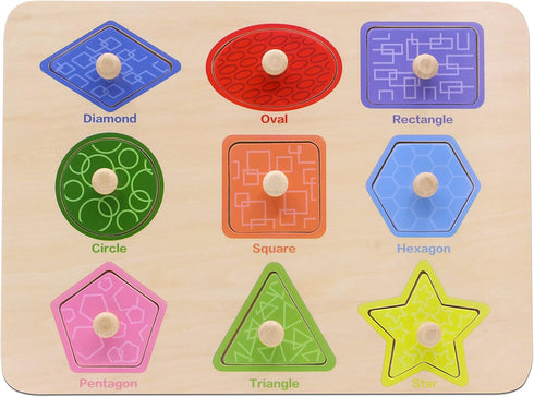 AILE Toddler Shape Peg Puzzle Board - Learning Toy for Preschoolers