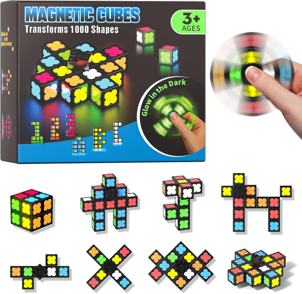 Magnetic Fidget Spinner Mini-13 Blocks, Glow Magnet Cube & Transformable Fidget Spinner