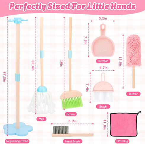 Set, Set 7 Set, 3+ Kids Cleaning Wooden Toddler Broom for Housekeeping, Pieces Montessori Cleaning Toys with Kids Broom