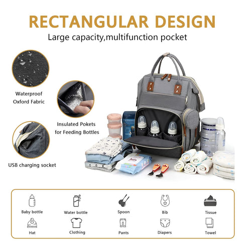 Backpack 3 1 GurZinn Baby Diaper Bag with Changing Station Travel Waterproof in Foldable Pad Unisex Grey