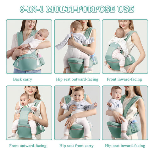 6-in-1 0-36 Baby Carrier with Hip Seat for Newborn to Toddler, Ergonomic Infant Carrier for Month Baby, All Positions