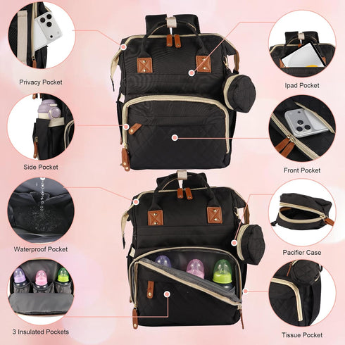 MosaiRudo Backpack Backpack Diaper Bag Baby Bag,Waterproof, Travel Diaper Bags with Pacifier Case for Baby Girl Boy