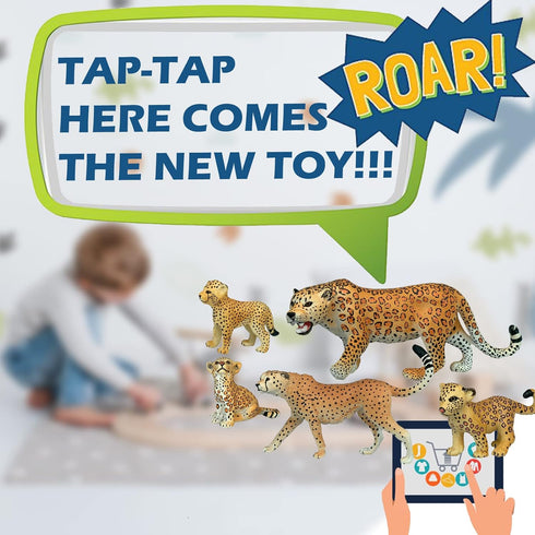 Gemini&Genius Jaguar Toys, Safari Animal Cheetah and Leopard Family Playset Figures, Wildlife World Models, Birthday