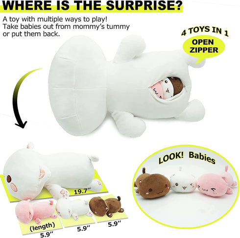 Onsoyours Cat Stuffed Animal Mommy - 19.7" with 3 Kitty Plushies, 4 Piece Plush Pillow Toys
