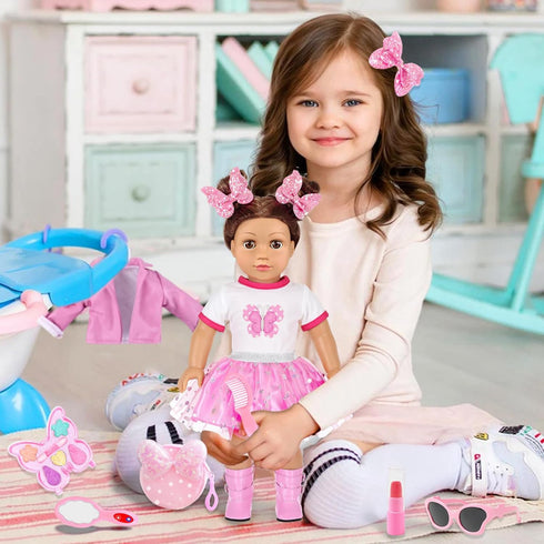 18 Inch Playset 18" American Dolls Clothes Pretend Makeup Accessories Gift for Girls,Cosmetic Bag Toys Fits for Dolls