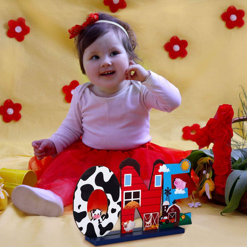 Farm Animal 1st Birthday Party Table Decoration, One Table Topper Letter Sign Wood Barnyard First Birthday Milestone