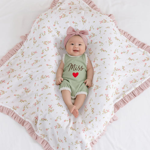 36"x40" Flounce Muslin Baby Blanket - Cotton Quilt Blankets for Toddlers - Reversible Nursery Crib Blanket for Baby