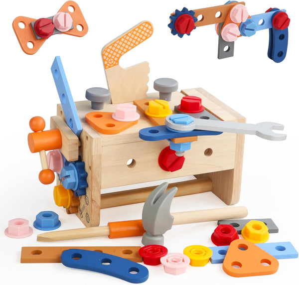 Wooden Kids Tool Set, 38PCS Educational STEM Construction Toys for 3+ Toddler,