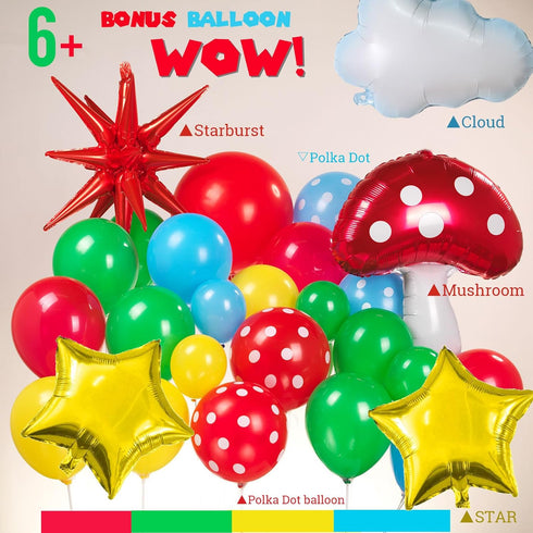 Red Blue Green Yellow Balloon Garland Kit 130Pcs with Cloud Mushroom Star Balloons for Party Decorations