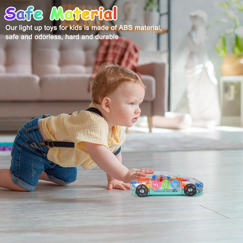 ZHFUYS Light Up Transparent Car Toy for Kids, Sensory Toys for Kid, Toy Car with Colorful Moving Gears, Fun Educational