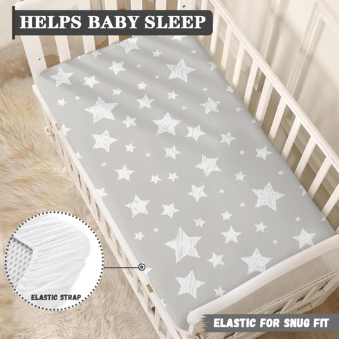 Winpema 28"x52" White Cute Stars Fitted Crib Sheet Stars Baby Crib Sheet Fit Standard Crib and Toddler Mattress,Crib
