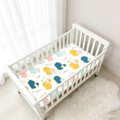 miaozhen 1 Pack 52x28 Cotton Baby Crib Sheets for Boys Girls Soft Breathable Funny Ocean Lambs Muslin Crib Sheets