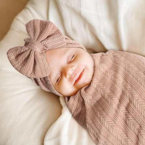 DRESHOW BQUBO Newborn Receiving Blanket Toddler Warm for Girls with Matching Bow Hat and Bow Headband Shower Gift