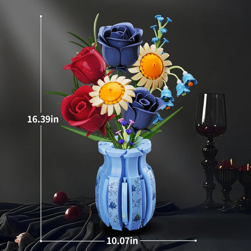 Zsiikrn 787PCs Set Building Blocks Flower Bouquet Kit - Creative Construction with Purple/Red Roses, Sunflowers