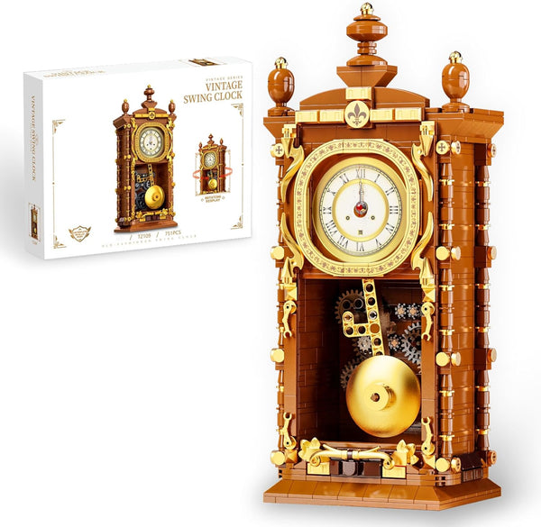 Vziimo Retro Clock Building Blocks Set, Vintage Pendulum Clock Model Kit with