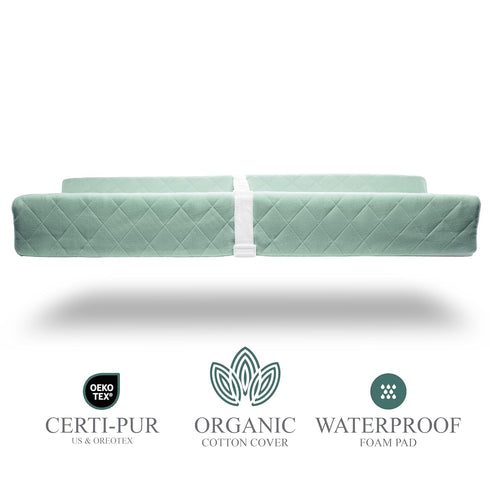 Organic Cotton Contoured Baby Changing Pad with Waterproof Foam Mattress, Soft Removable Cover, Safety Strap