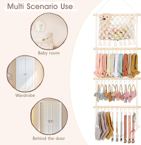 POVETIRE Headband Holder Hair Bow Organizer for Girls,Macrame Bow Holder Hair Accessories Organizer Storage Large