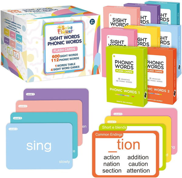 SpringFlower 712 Sight Words Flash Card,600 Dolch & Fry High Frequency Sight