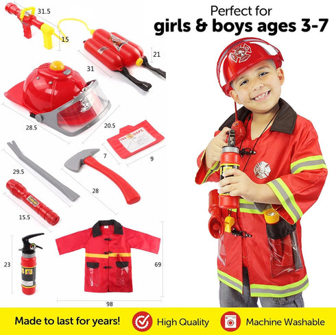 Liberty Imports 12 Piece Kids Fireman Costume Gear, Firefighter Chief Dress Up Clothes Toy Set with Backpack &