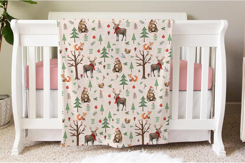 SqtmuHLuo Christmas Woodland Animals Baby Blanket for Boys Girls Gender Deer Bear Squirrel