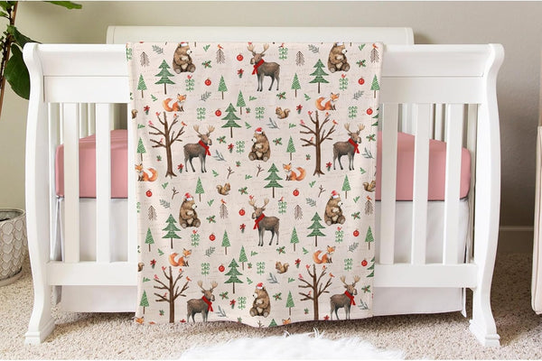 SqtmuHLuo Christmas Woodland Animals Baby Blanket for Boys Girls Gender Deer Bear Squirrel
