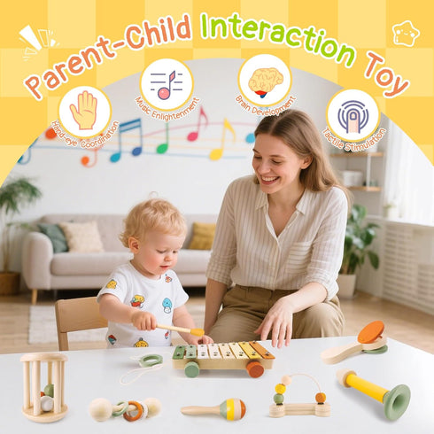 7pcs Set 18M+ 2 3 4 3-5 Pajojoqa Musical Instruments Montessori Toys Neutral Colors Wooden Toys for Toddlers Percussion