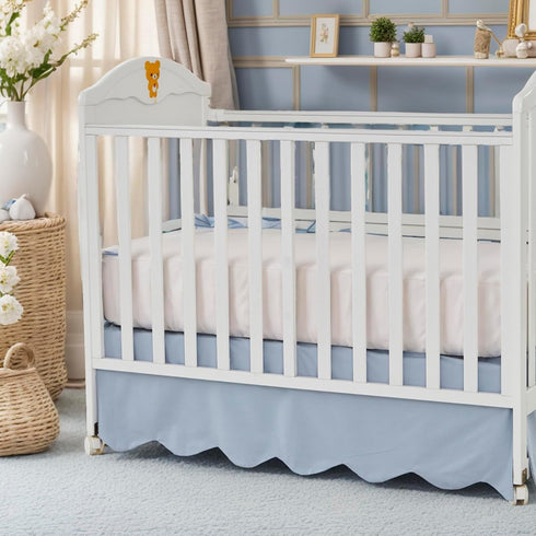 Brandream Scallop Edge Cotton Crib Skirt, Baby Boy Girl Gender Neutral Crib