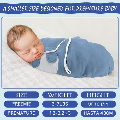 VitalCozy 2 Pcs Preemie Swaddle Preemie Swaddle Wrap Adjustable Blanket Cotton Blanket for Boys Girls Sleep(Blue